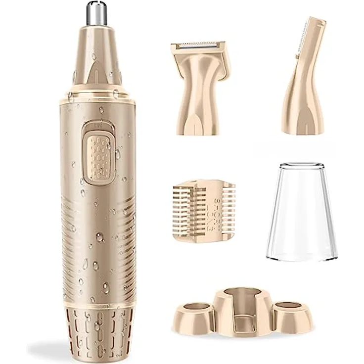 FUNHEE 3-in-1 Nasenhaartrimmer, USB wiederaufladbarer Nasenhaarschneider mit Doppelschneideklingen, schmerzfreier Augenbrauen- und Ohrhaarschneider, Champagner