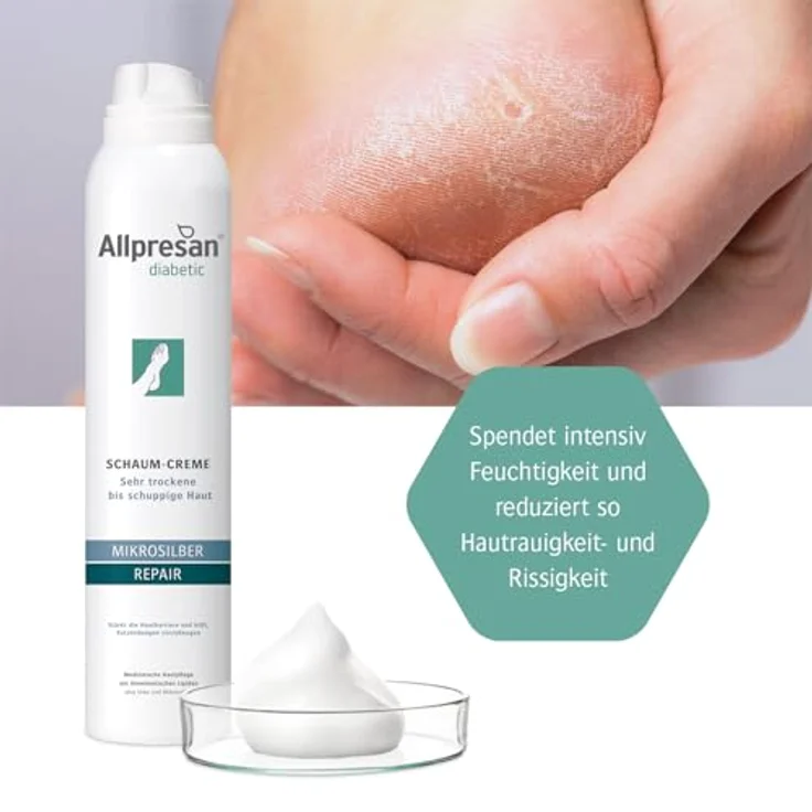 Allpresan diabetic MIKROSILBER + REPAIR Schaum-Creme, effektive Pflege für sehr trockene Haut bei Diabetes mellitus - 200ml – Bild 5