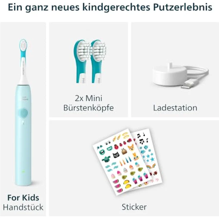 Philips Sonicare For Kids HX6500/23, Wiederaufladbare Schallzahnbürste für Kinder, weich, ergonomisch, türkis, 4 x 30 sec Putzzeit – Bild 10