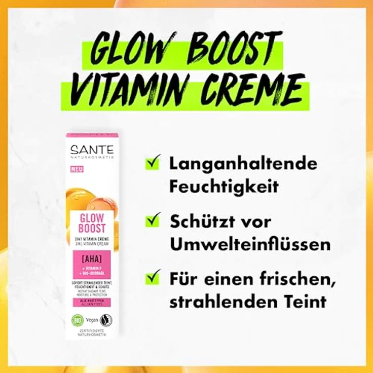 SANTE Naturkosmetik Glow Boost 3in1 Vitamin Creme, regenerierende Feuchtigkeitspflege für strahlende Haut, 30ml – Bild 3