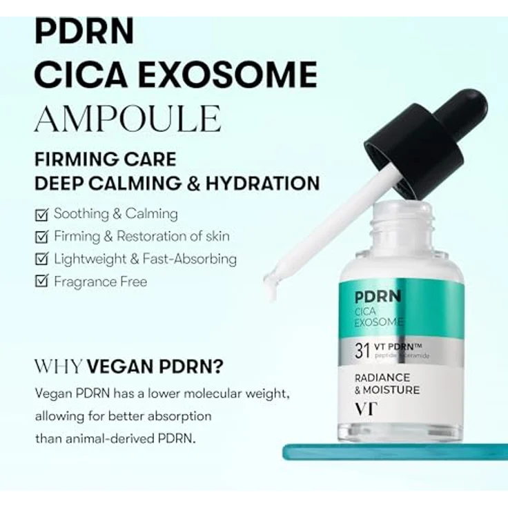 VT Cosmetics PDRN Cica Exosome Firming Ampoule 30 ml, Gesichtsserum für Feuchtigkeit, Elastizität und Hautberuhigung – Bild 2