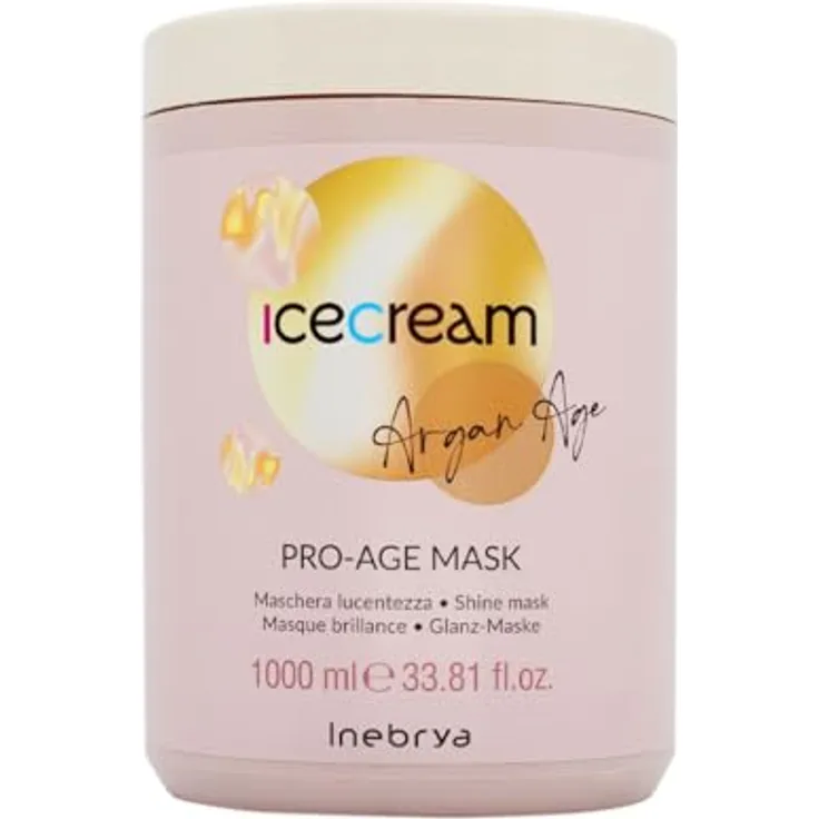 Inebrya Ice Cream Argan Age Pro Age Mask – Maschera Lucentezza 1000 ml, Gesichtsmaske mit italienischer Haarpflegephilosophie