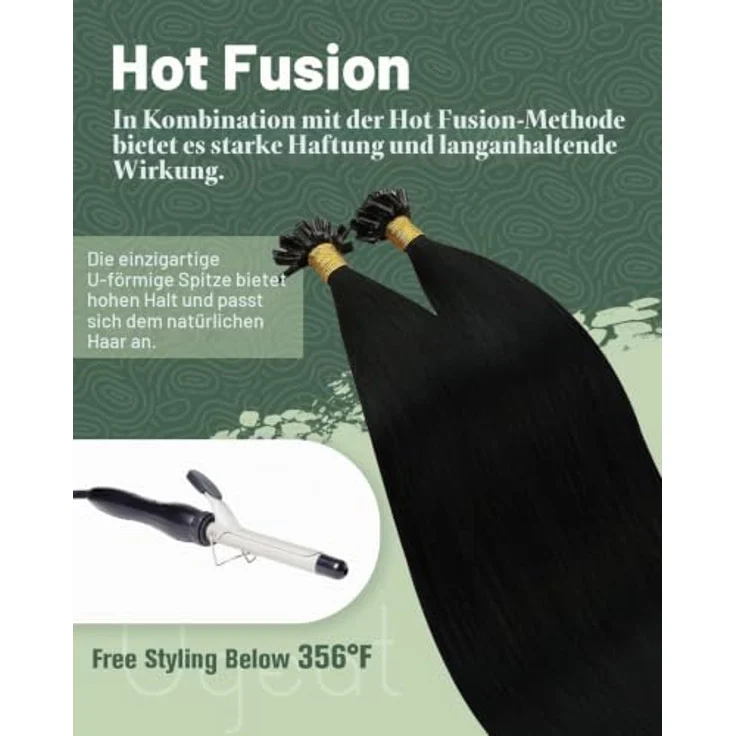 Ugeat Echthaar Extensions Bondings, Schwarz U Tip, 60 cm, 50 g, Remy-Haar für nahtloses Styling – Bild 4