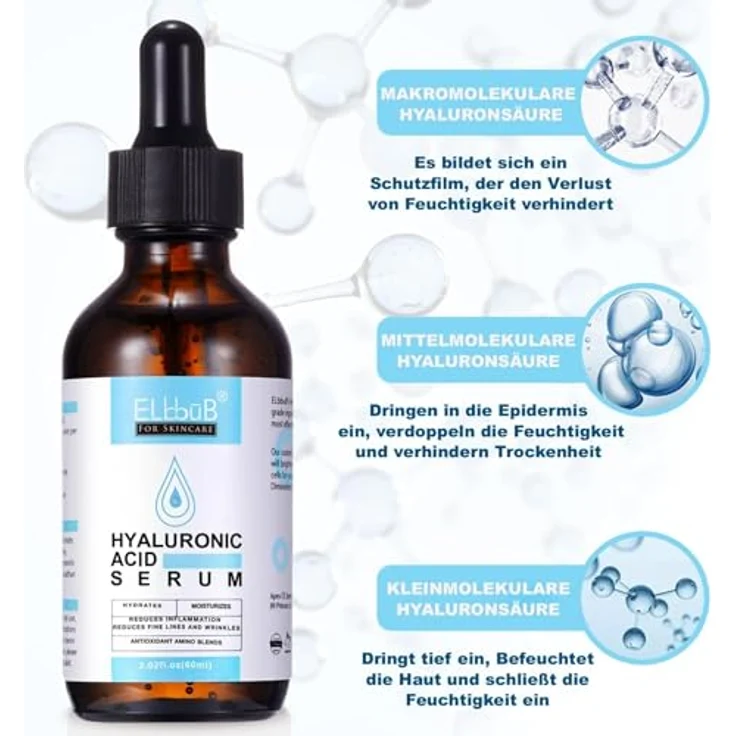 P-Beauty Cosmetic Accessories Gesichtsserum mit Hyaluronsäure, Bio & Vegan, 60ml, intensiv feuchtigkeitsspendend, für alle Hauttypen – Bild 2