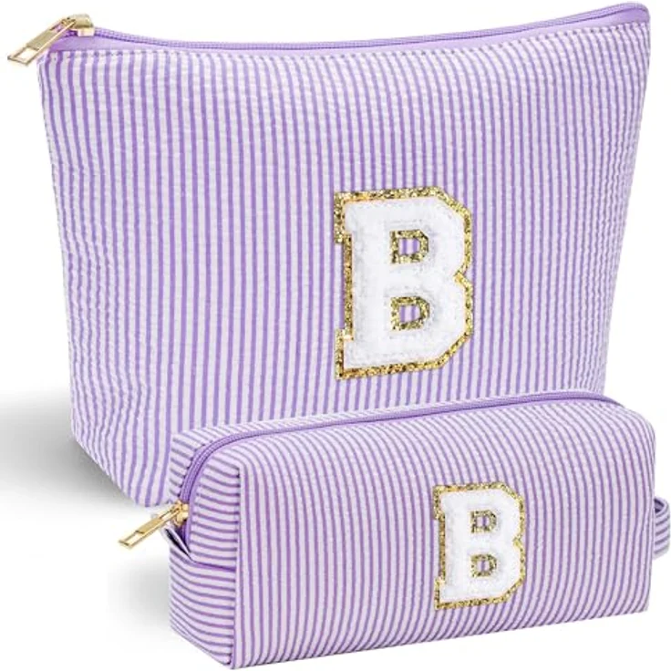 Parima Personalisierte Kosmetiktasche, Schminktasche in Lila, 2er Set mit Initialen und praktischem Tragegriff, Reise Make-up Tasche für Frauen und Mädchen – Bild 1