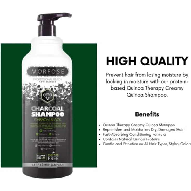 Morfose Quinoa Protein Hair Shampoo 1000ml, reparierendes Shampoo für trockenes und sprödes Haar, frei von Parabenen, Salz, SLS, SLES – Bild 5