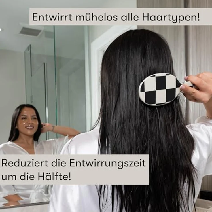 FRAMAR Entwirrbürste ohne Ziepen, Haarbürste für Locken, Kariert, für alle Haartypen geeignet, sanftes Entwirren ohne Haarbruch – Bild 2
