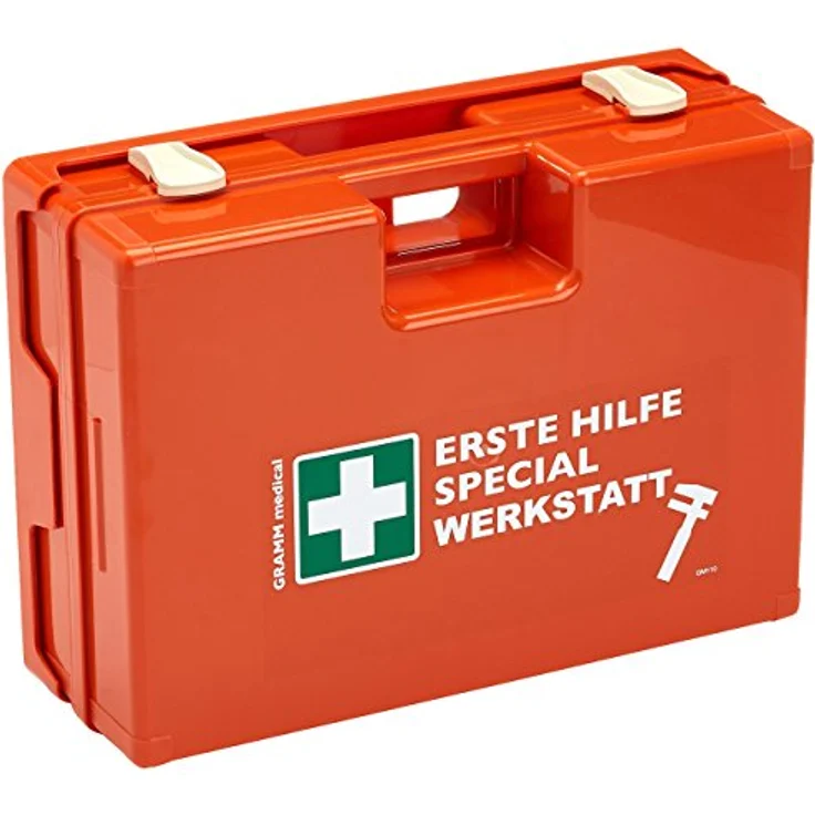 ACTIOMEDIC Erste-Hilfe-Kasten SPECIAL WERKSTATT, DIN 13157:2021, orange, Notfallkoffer mit Wandhalterung und mehrsprachiger Beschriftung, 42 x 33 x 15 cm – Bild 1