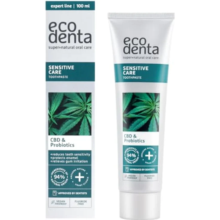 Ecodenta Sensitive CBD, Bio-Aktiv Zahnpasta mit CBD für empfindliche Zähne, 100 ml – Bild 1