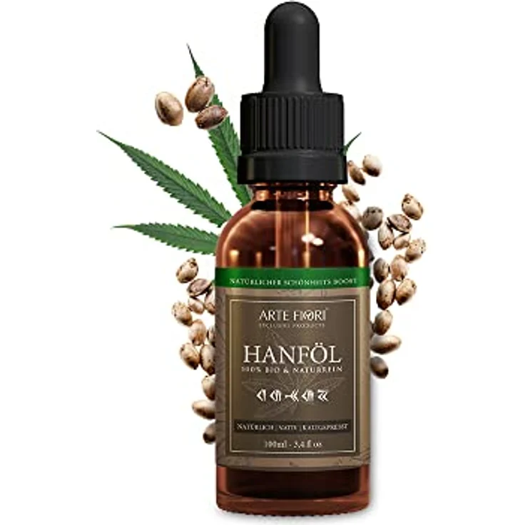 ARTE FIORI EXCLUSIVE PRODUCTS Bio Hanföl Gesichtsöl kaltgepresst Vitamin E Retinol Öl 100ml - Naturkosmetik hochdosiert mit Anti Falten & Anti Aging Effekt – Bild 1