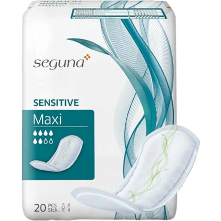 SEGUNA Sensitive Maxi Inkontinenzeinlagen, 20 Stück für mittlere Inkontinenz, 870 ml Saugleistung, Samtweiches Innenvlies, 38 x 13 cm – Bild 1