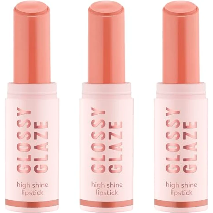 essence GLOSSY GLAZE high shine lipstick Nr. 02, Nude, hochpigmentiert, glänzend, vegan, ölfrei, 3er Pack (3x1.9g) – Bild 1