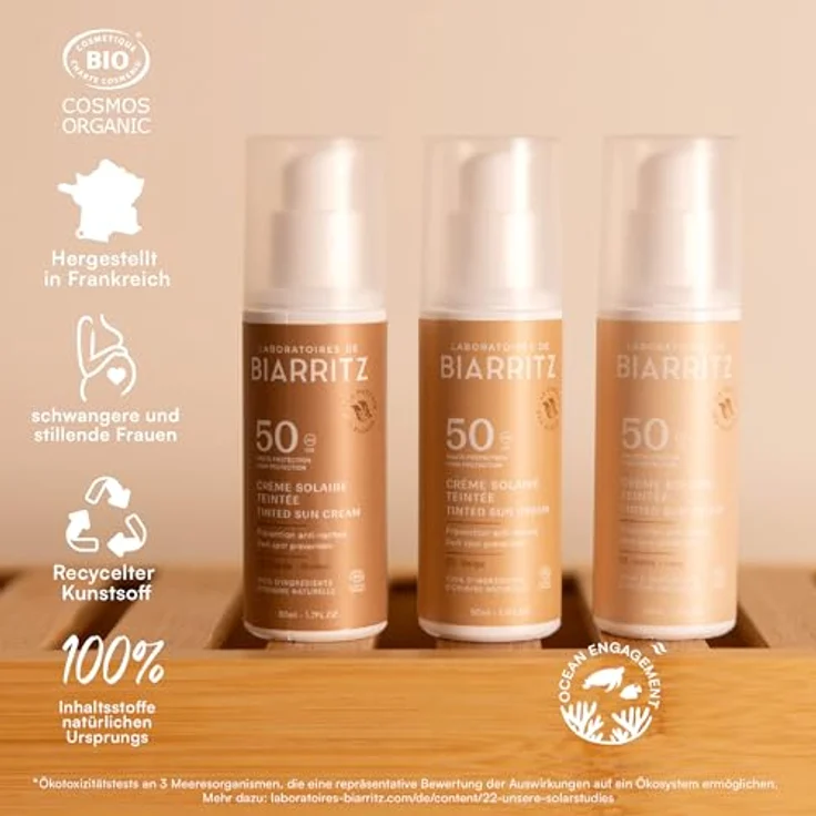 Laboratoires de Biarritz Getönte Sonnencreme Gesicht Beige LSF50 Bio-zertifiziert Hydriert Mattiert 50 ml Made in France – Bild 1