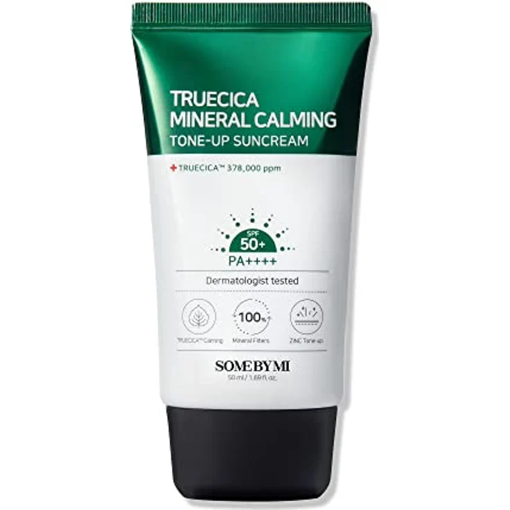SOME BY MI Truecica Mineral Calming Tone-Up Sonnencreme / SPF50+, PA+++++ / 1,69 Unzen, 50 ml/Aufhellende und beruhigende Wirkung/Milder Sonnen- und UV-Schutz-Sonnenschutz – Bild 1