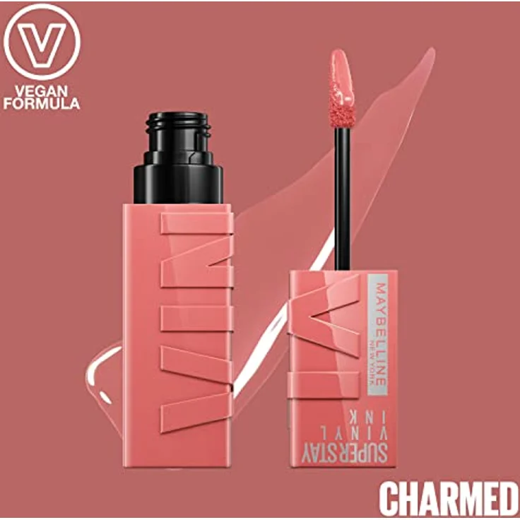 Maybelline New York flüssiger Lippenstift, Liquid Lipstick mit 16 Stunden Halt und glänzendem Finish, Super Stay Vinyl Ink, Nr. 100 Charmed, 4,2 ml – Bild 5