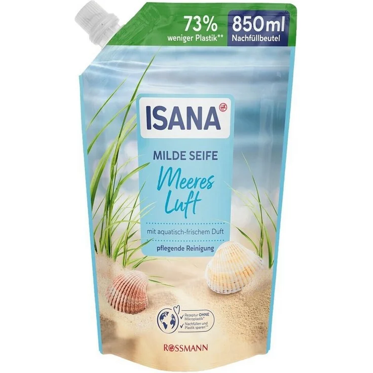 ISANA Flüssigseife Meeresluft, Nachfüllbeutel 850 ml, pH-hautneutral, klimaneutral, ohne Mikroplastik