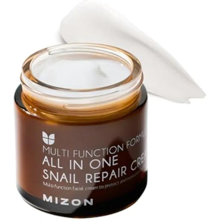 MIZON SNAIL ALL IN ONE REPAIR CREAM, Gesichtscreme mit 40.000 ppm Schneckenschleim, Anti-Aging und Hautunreinheitenpflege, 75ml