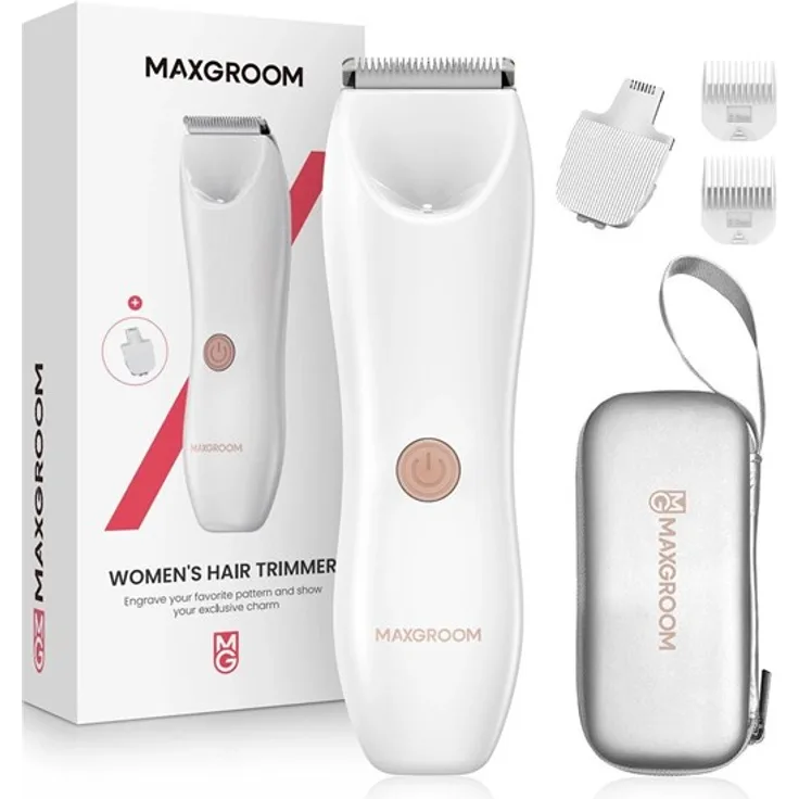 MAXGROOM RFCD-9082 2-in-1 Damen-Körper- und Gesichtstrimmer mit IPX7 wasserdichtem Design, austauschbaren Köpfen und LED-Beleuchtung - Weiß