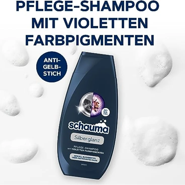 Schwarzkopf Schauma Pflege-Shampoo Silberglanz (250 ml), Silbershampoo mit violetten Farbpigmenten, reduziert Gelbstich für graues, blondiertes oder gesträhntes Haar, vegane Formel – Bild 5