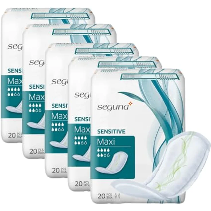 SEGUNA Sensitive Maxi Inkontinenzeinlagen, 20 Stück für mittlere Inkontinenz, 870 ml Saugleistung, Samtweiches Innenvlies, 38 x 13 cm – Bild 2