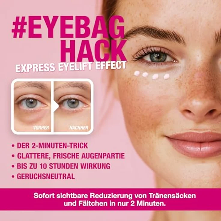 Svenja Walberg EYEBAGHACK, Express Eyelift Effect gegen Tränensäcke & Fältchen, Invisible Flex Film Technology für bis zu 10h Wirkung, 5x 1ml Mini-Tuben – Bild 2