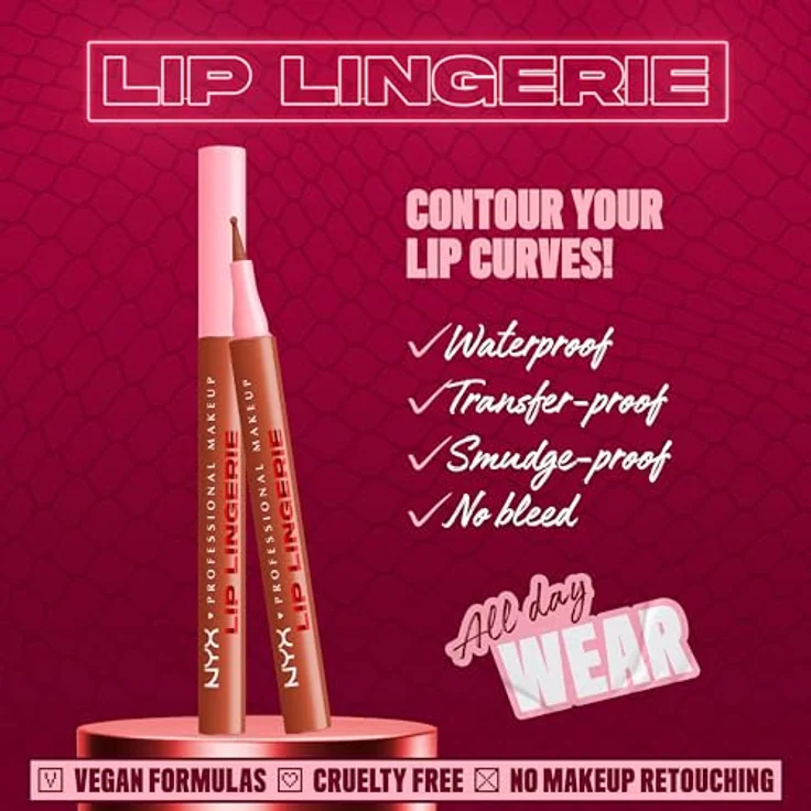 NYX Professional Makeup Lip Lingerie Lipliner Stain, wasserfest und wischfest, präzise Konturen, langanhaltender Nude-Stain, ultra-feine Spitze, Farbe: Naughty Nude – Bild 2