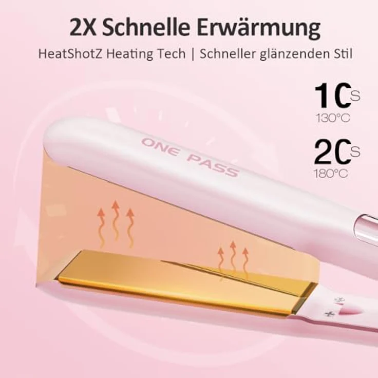 Faszin 2 in 1 Glätteisen, Titanplatten für Locken und Glätten, 20s Schnellaufheizung, 130°C-230°C, LCD-Display, 3D-Schwebepanel, rosa – Bild 3