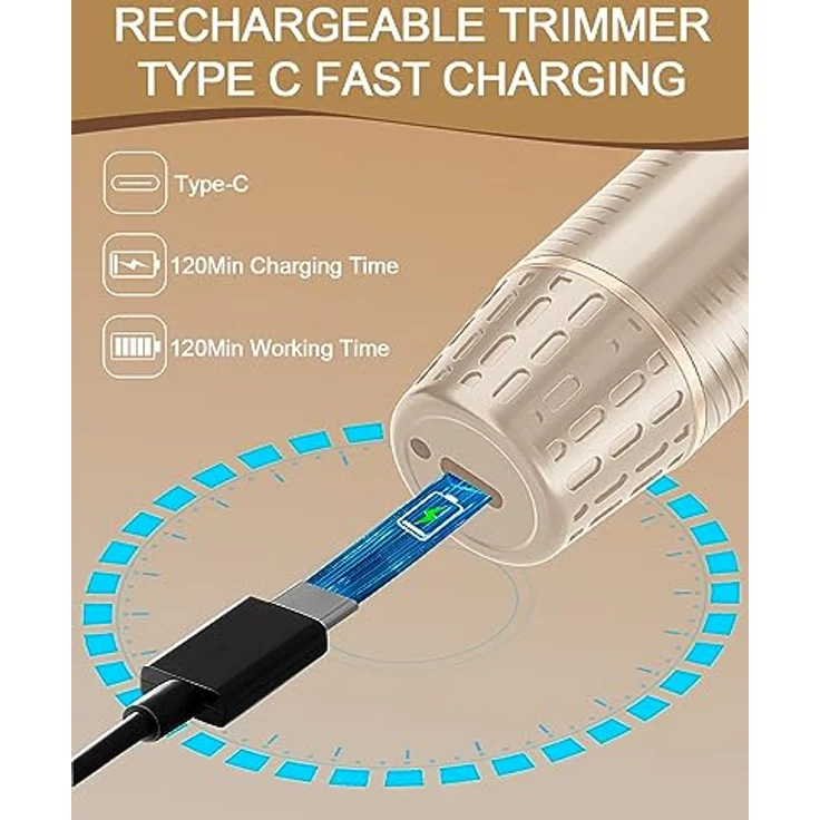 FUNHEE 3-in-1 Nasenhaartrimmer, USB wiederaufladbarer Nasenhaarschneider mit Doppelschneideklingen, schmerzfreier Augenbrauen- und Ohrhaarschneider, Champagner – Bild 4