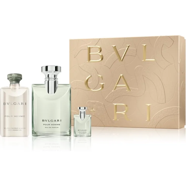 BVLGARI Pour Homme Geschenkset für Herren, Duftset mit 100 ml Eau de Parfum, 15 ml Miniatur und 75 ml Duschgel, luxuriöse Ausführung