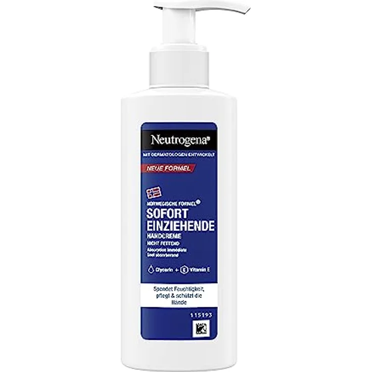 Neutrogena Sofort einziehende Handcreme (150ml), leichte & nicht fettende Feuchtigkeitscreme mit Glycerin + Vitamin E bei trockenen, rissigen Händen