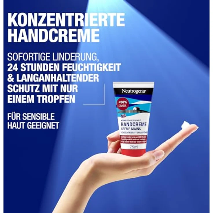 Neutrogena Handcreme konzentriert unparfümiert (75ml), beruhigende Feuchtigkeitscreme mit 40% Glycerin + Vitamin E bei extrem trockenen, rissigen Händen – Bild 2