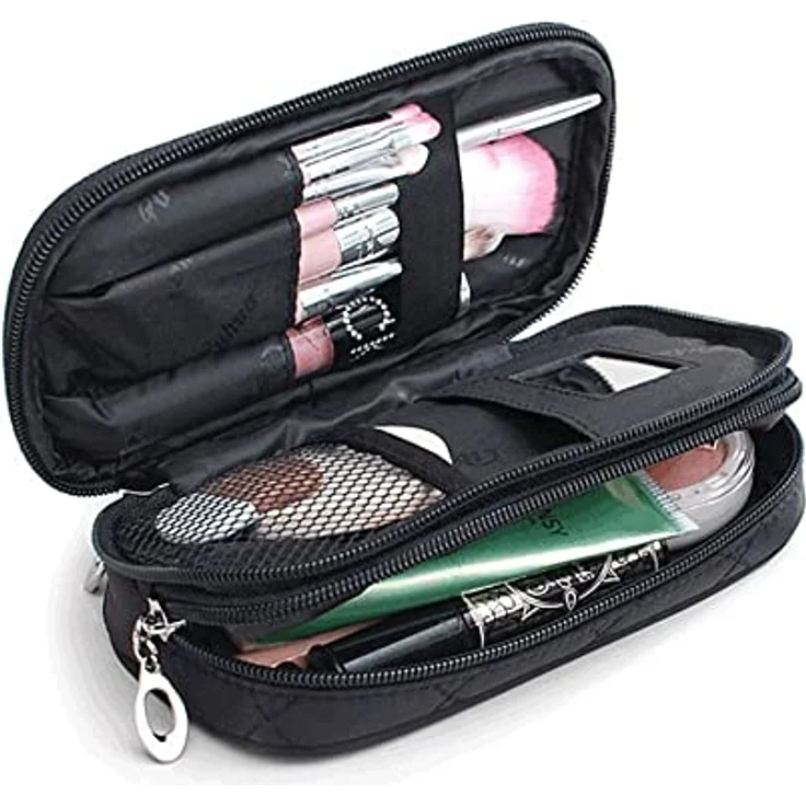 MLMSY Make-up-Tasche für Frauen mit Spiegel Beauty Pinsel Reise-Kit Organizer Kosmetiktasche Professional Multifunktions 2 Layer (schwarz) (A:Trompete), 1 Stück (1er Pack) – Bild 1