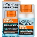 L'Oréal Men Expert Hydra Energy Kühlendes Feuchtigkeits-Gel Anti-Glanz 50ml, Mattierendes und erfrischendes Gel 24H Anti-Müdigkeit, Gesichtscreme für Herren mit Meeresquellwasser