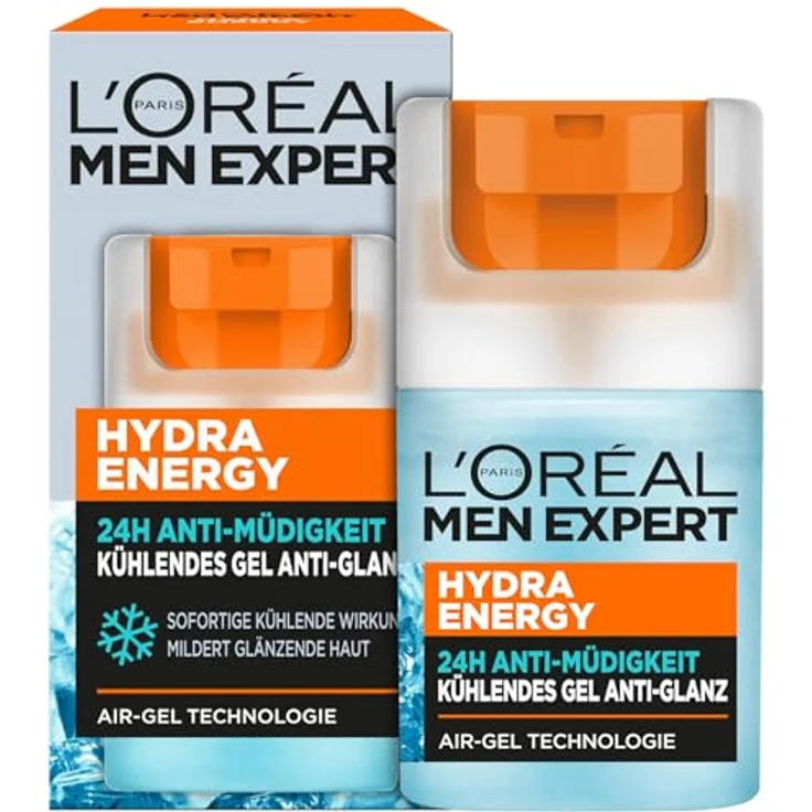 L'Oréal Men Expert Hydra Energy Kühlendes Feuchtigkeits-Gel Anti-Glanz 50ml, Mattierendes und erfrischendes Gel 24H Anti-Müdigkeit, Gesichtscreme für Herren mit Meeresquellwasser – Bild 1
