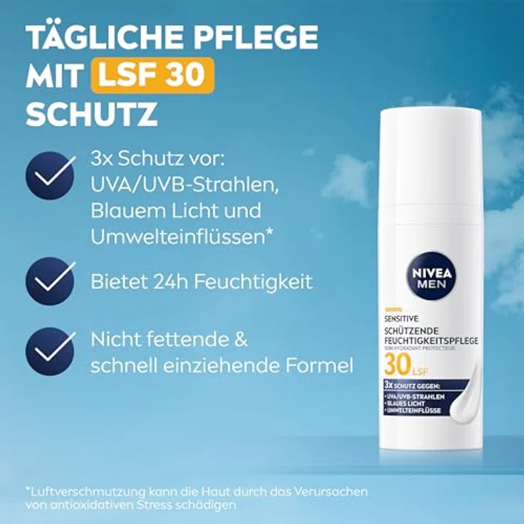 NIVEA MEN Sensitive Schützende Feuchtigkeitspflege LSF 30, intensive Gesichtspflege mit VitaminPRO-Komplex & Antioxidantien, 50 ml – Bild 2