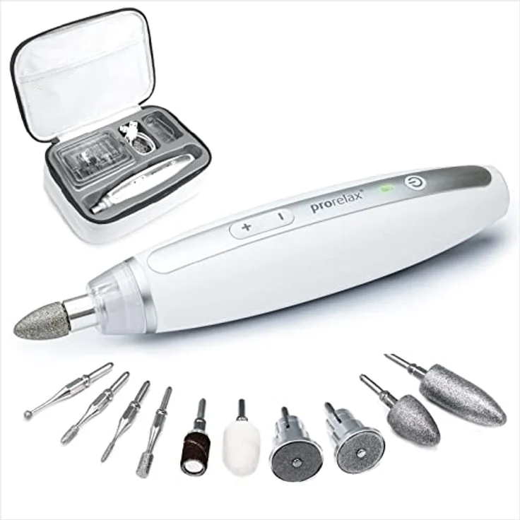 prorelax Maniküre- / Pediküre-Set | Damen/Herren | Professionelles Hand- und Fußpflege-Set mit Akku für Zuhause und unterwegs | 10 hochwertige Aufsätze aus chirurgischem Stahl | Mit LED-Licht – Bild 1