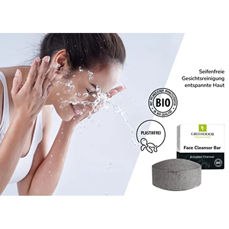 GREENDOOR feste Gesichtsreinigung mit Aktivkohle gegen Pickel 57g, bei unreiner Haut, Mischhaut, fettiger Haut, seifenfrei, plastikfrei, mit pflegender Aloe Vera – Bild 3