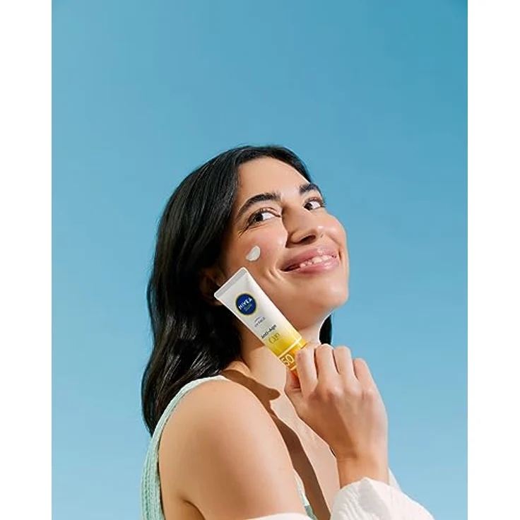 NIVEA UV Face SPF50 Q10 Anti-Age, 0% weiße Rückstände (50 ml), Q10 Sonnencreme für das Gesicht, UV-Gesichtscreme, Anti-Aging-Creme mit SPF50, Verpackung kann variieren – Bild 4