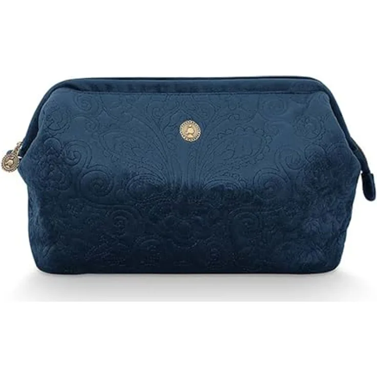 PiP Studio [W0724] Kosmetiktasche Extra Large, Samt, Quiltey Days, Blau, 30x21x14 cm