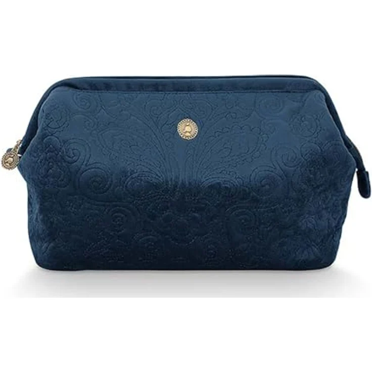 PiP Studio [W0724] Kosmetiktasche Extra Large, Samt, Quiltey Days, Blau, 30x21x14 cm – Bild 1
