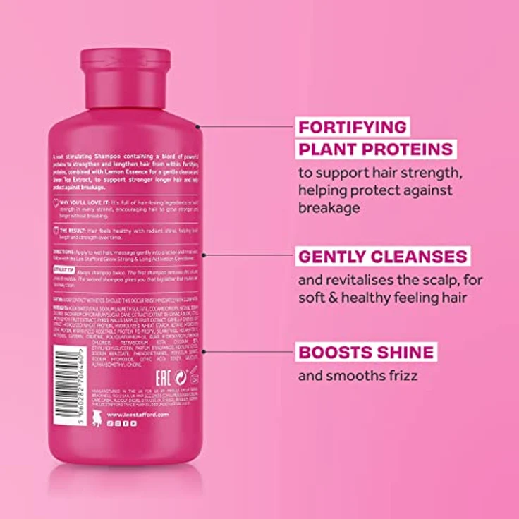 Lee Stafford Grow Strong & Long Haarshampoo, 250 ml, für Haarwachstum und Stärkung der Wurzeln, vegan – Bild 3
