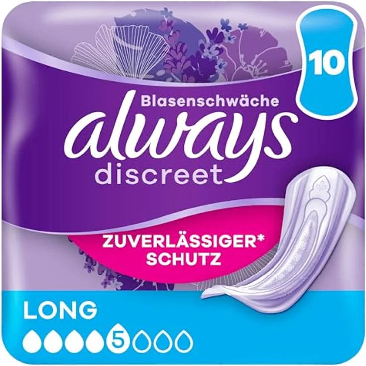 Always Discreet Inkontinenzeinlagen Long, 10 Stück, ultra-dünn, mit Rundumschutz und Geruchskontrolle für Frauen – Bild 1