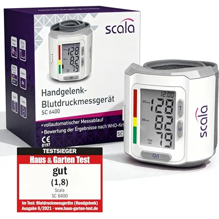 Scala Blutdruckmessgerät SC 6400, Handgelenk Modell mit Fuzzy-Logic, weiß, Speicher für 85 Messungen – Bild 8