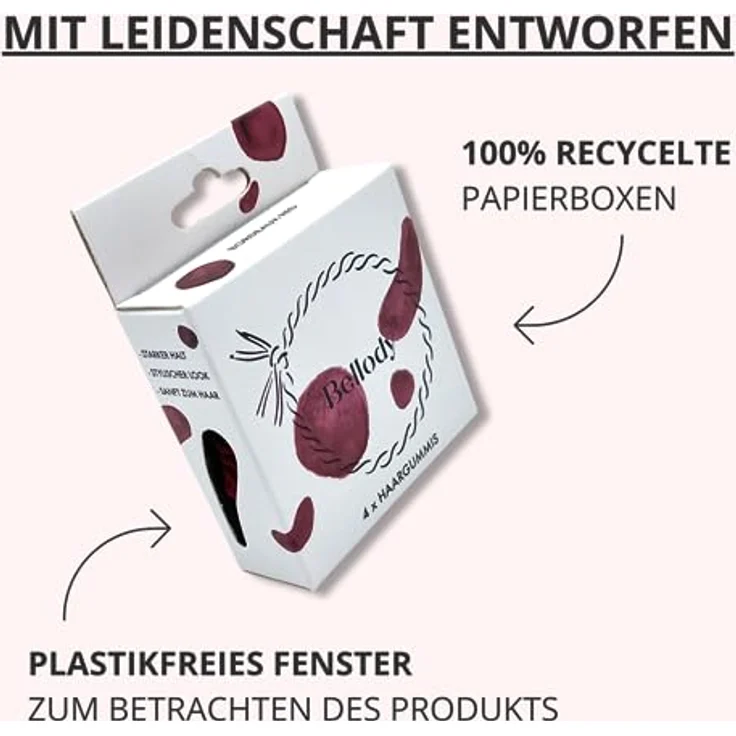 Bellody® Original Haargummis - Stylisch geflochtener Haargummi mit starkem Halt (4er Set - Bordeaux Red) - Damen Haarschmuck in Dunkel Rot – Bild 5