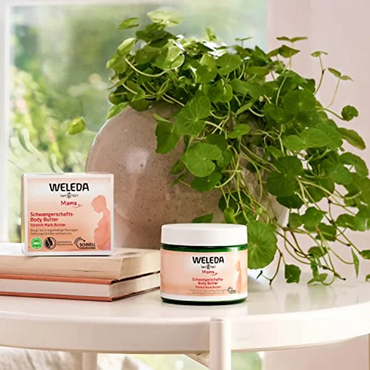 WELEDA Bio Mama Schwangerschaft Body Butter – vegane Naturkosmetik Babybauch Massage Körperbutter zur Dehnungsstreifen Vorbeugung. Hautpflege Körpercreme mit Sheabutter & Kakaobutter (1x 150ml) – Bild 2