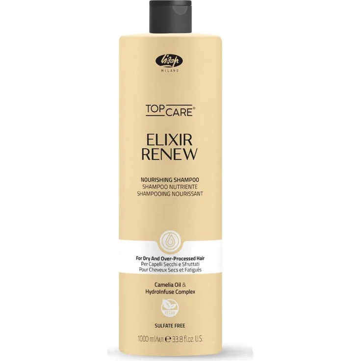 Lisap Top Care Elixir Renew, Nourishing Shampoo für sehr trockenes und geschädigtes Haar, 1000ml mit Camellia-Öl und HydroInfuse Komplex