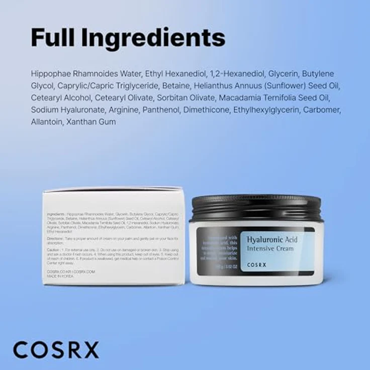 Cosrx Hyaluronic Acid Intensive Cream, 100ml Gesichtscreme mit Hyaluronsäure für trockene und sensible Haut, parabenfrei, hypoallergen, leicht einziehend, koreanische Hautpflege – Bild 8