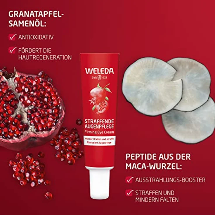 WELEDA Bio Straffende Augenpflege - Naturkosmetik Natural Anti Aging Augencreme mit Granatapfelsamenöl & Maca-Peptiden. Augenpflege mindert Falten & Augenringe. Strafft die Haut um die Augen (1x12ml) – Bild 3