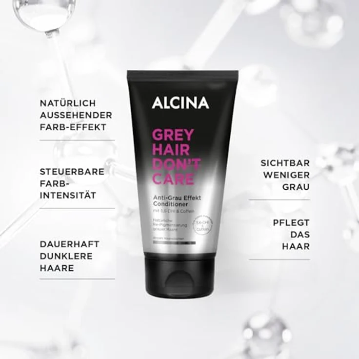 ALCINA Grey Hair Don't Care Anti-Grau Effekt Conditioner | 1 x 150 ml | natürliche Re-Pigmentierung | für braunes bis dunkles Haar | zum Patent angemeldet 5,6-DHI & Coffein – Bild 4