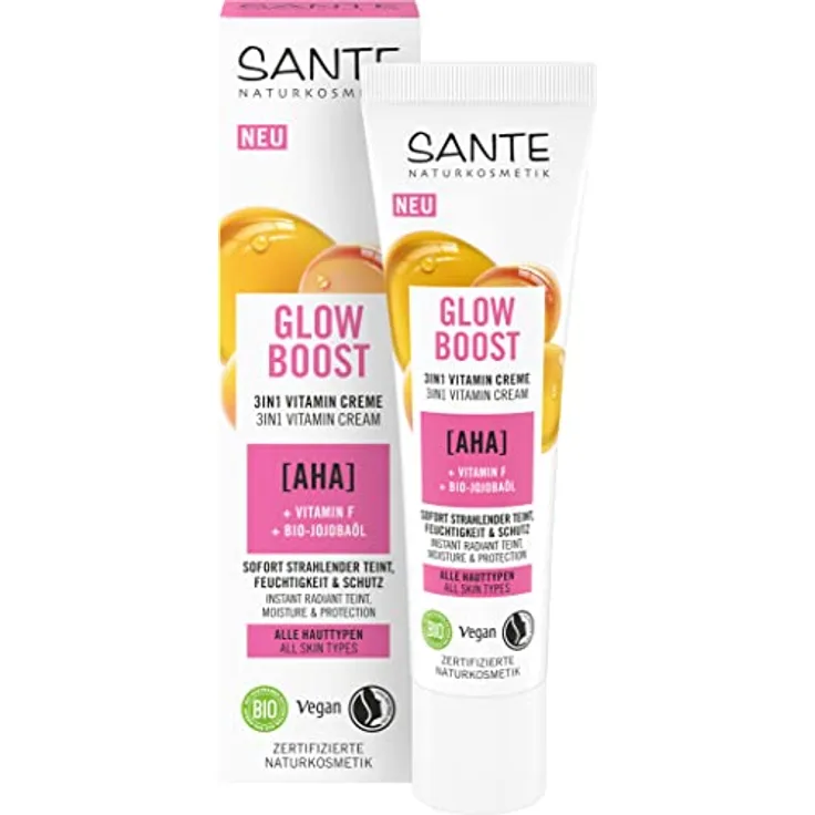 SANTE Naturkosmetik Glow Boost 3in1 Vitamin Creme, regenerierende Feuchtigkeitspflege für strahlende Haut, 30ml